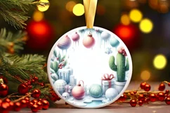 Pastell Winter Christmas Ball Scene Cactus Sublimation PNG Product Image 3