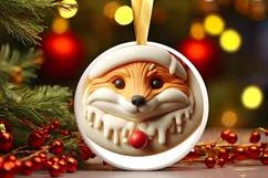 3D Christmas Fox Round Ornament Sublimation PNG Product Image 1