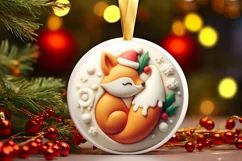 3D Christmas Fox Round Ornament Sublimation PNG Product Image 3