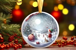 3D Winter Scene Elf Round Christmas Ornament PNG Product Image 2