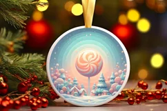 Pastel Molten Candy Winter Scene Round Christmas Ornament Product Image 2