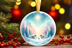 Pastel Nativity Scene Winter Scene Round Christmas Ornament Product Image 2