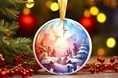 Pastel Nativity Scene Winter Scene Round Christmas Ornament Product Image 1