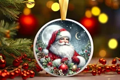 Santa Round Christmas Ornament Sublimation PNG Product Image 1