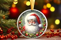 Santa Round Christmas Ornament Sublimation PNG Product Image 3
