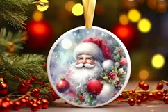 Santa Round Christmas Ornament Sublimation PNG Product Image 2