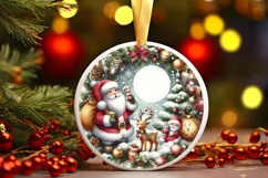 Santa Scene Round Ornament Sublimation PNG Product Image 3