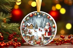 Santa Round Christmas Ornament Sublimation PNG Product Image 3