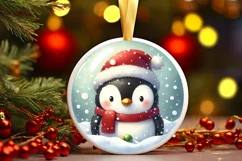 3D Penguin Portrait with Santa Hat Round Christmas Ornament Product Image 2