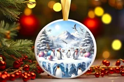 3D Winter Scene Elf Round Christmas Ornament PNG Product Image 2