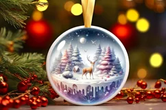 Reindeer Winter Christmas Ball Scene Sublimation PNG Product Image 3