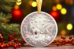 Pastell Molten Candy Winter Scene Round Ornament Sublimation Product Image 2