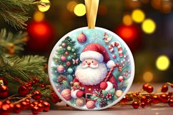 Santa Colorful Round Christmas Ornament Sublimation PNG Product Image 1