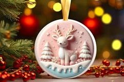 Deer Pastel Round Christmas Ornament Sublimation PNG Product Image 3
