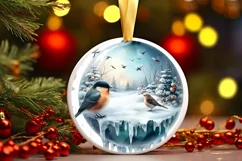 Winter Christmas Ball Scene with Birds Sublimation PNG Product Image 2