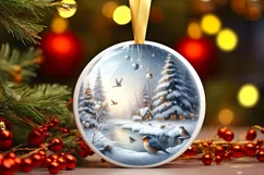 Winter Christmas Ball Scene with Birds Sublimation PNG Product Image 2