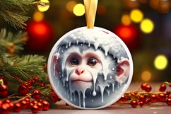 Winter Scene Monkey Portrait with Santa Hat Round Ornament Product Image 3