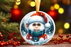 Winter Scene Monkey Portrait with Santa Hat Round Ornament Product Image 3