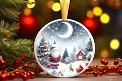 Santa Scene Round Ornament Sublimation PNG Product Image 1