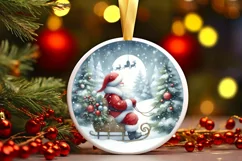 Santa Scene Round Ornament Sublimation PNG Product Image 2