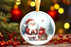 Santa Scene Round Ornament Sublimation PNG Product Image 2