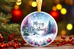Merry Christmas Round Christmas Ornament Sublimation PNG Product Image 1