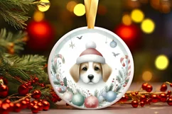 Dog Round Christmas Ornament Sublimation PNG Product Image 3