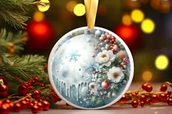 Winter Christmas Ball Scene with Flowers Sublimation PNG Product Image 1