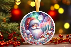 Santa Scene Round Ornament Sublimation PNG Product Image 1
