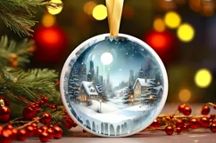 Winter Scene with Town Round Ornament Sublimation PNG Product Image 3