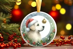 Dog Round Christmas Ornament Sublimation PNG Product Image 3
