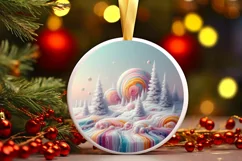 Pastell Molten Candy Winter Scene Round Ornament Sublimation Product Image 3