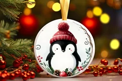 Penguin Round Christmas Ornament Sublimation PNG Product Image 1