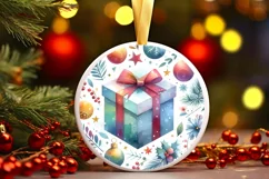 Christmass Gift Round Ornament Sublimation PNG Product Image 3