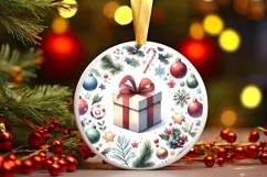 Watercolor Gift Christmas Round Ornament Sublimation PNG Product Image 3