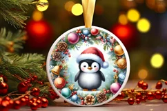 Colorful Penguin Christmas Ornament Sublimation PNG Product Image 2
