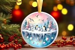 Pastel Penguins Winter Scene Sublimation PNG Product Image 3