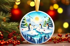 3D Penguins Winter Scene Ornament Sublimation PNG Product Image 1