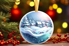 Winter Scene with Sleigh Round Christmas Ornament Product Image 1
