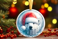 Winter Polar Bear Portrait with Santa Hat Round Ornament Product Image 2