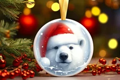 Winter Polar Bear Portrait with Santa Hat Round Ornament Product Image 1