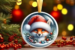 Winter Fox Portrait with Santa Hat Round Ornament Product Image 3