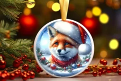 Winter Fox Portrait with Santa Hat Round Ornament Product Image 1