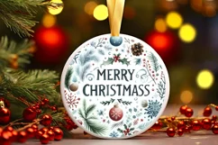 Merry Christmas Round Ornament Sublimation PNG Product Image 1