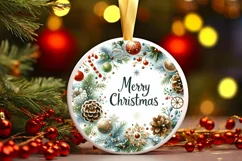 Merry Christmas Round Ornament Sublimation PNG Product Image 1