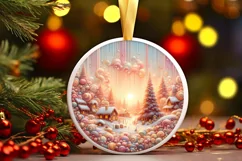Pastel Molten Candy Christmas Scene Round Ornament Product Image 2
