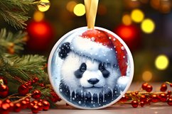 Winter Panda Portrait with Santa Hat Round Ornament Product Image 3