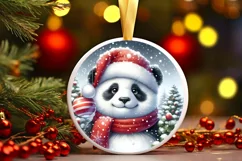 Winter Panda Portrait with Santa Hat Round Ornament Product Image 2