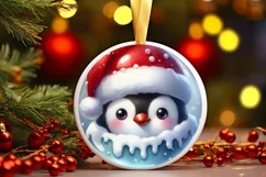 Winter Penguin Portrait with Santa Hat Round Ornament Product Image 2