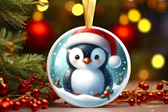 Winter Penguin Portrait with Santa Hat Round Ornament Product Image 2